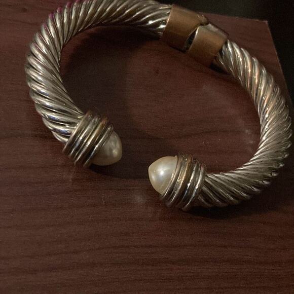 Cable hinge silver tone Bracelet cuff bangle - Picture 2 of 2